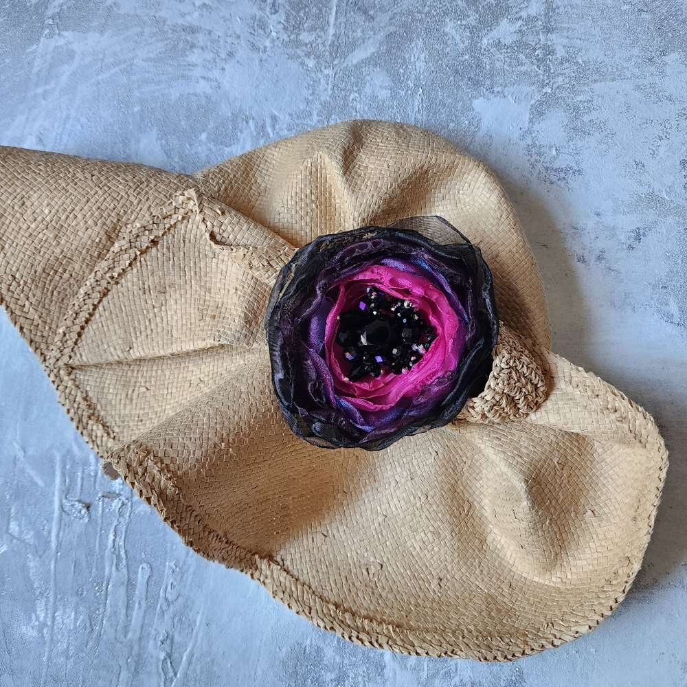 Boho Rose Brooch Clip Apple Blossom Purple Camelia Flower Concept Made in USA - Picture 9 of 12